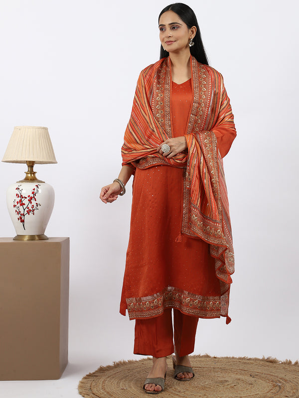 "Sunset Serenade" Satin Silk Pant Suit with Digital Print Dupatta
