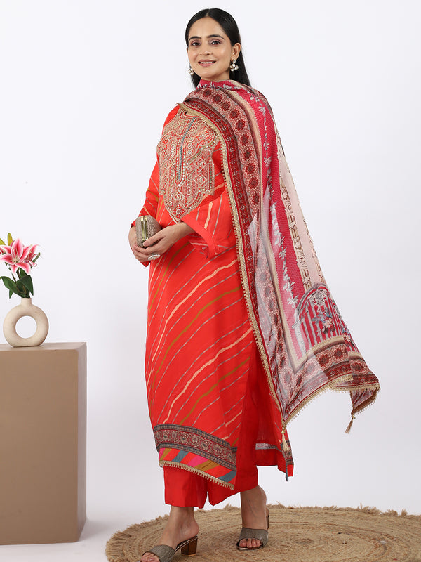 "Vibrant Vows" Silk Lehriaya & Bandhni Palazzo Suit