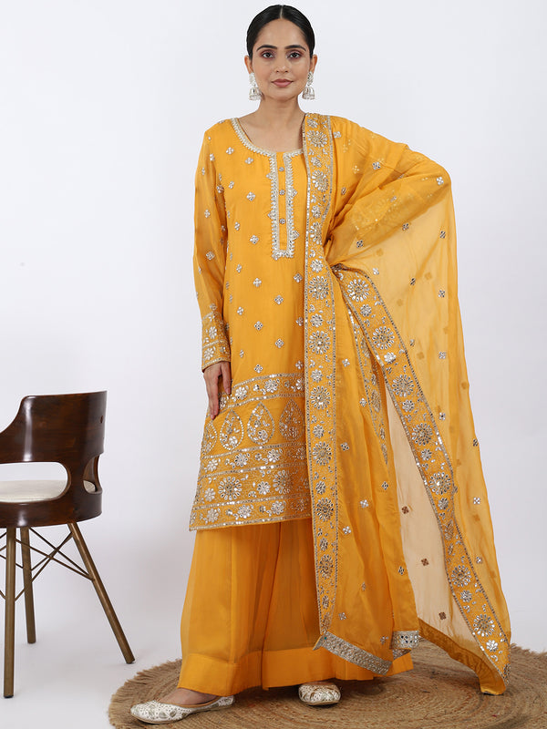 "Mango Zest" Mango Yellow Organza Sharara Suit with Gotta Work
