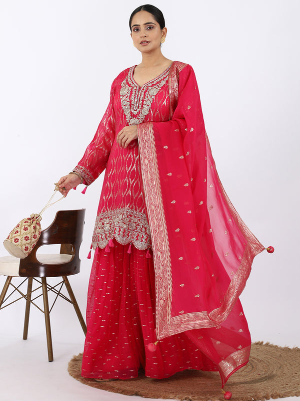 "Blush Silver" Pink Organza Suit with Silver Work