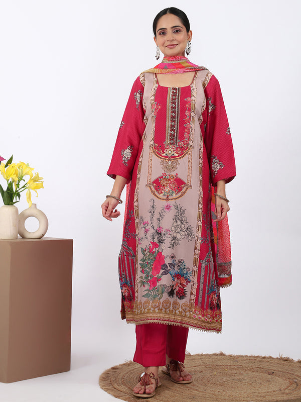 "Scarlet Blossom" Muslin Silk Printed Pakistani Palazzo Suit