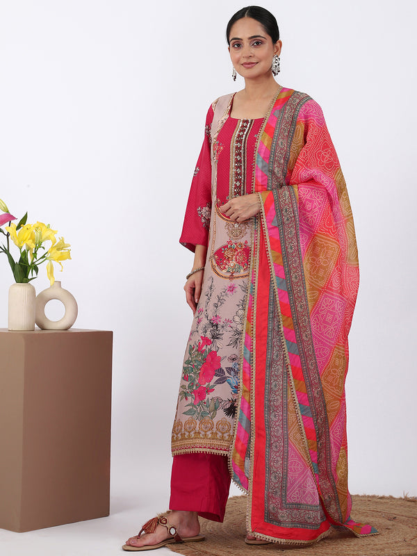 Rose Copper" Shimmer Silk Suit with Weaving Dupatta