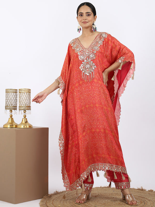 "Crimson Sunset" Shimmer Silk Kaftan with Gotta Work