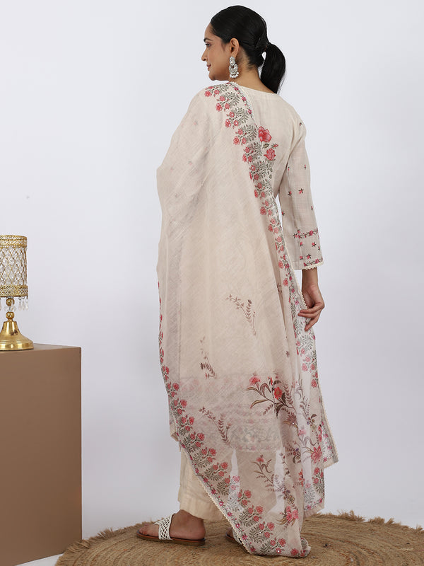 Off-White Cotton Palazzo Suit with Sequin & Moti Work