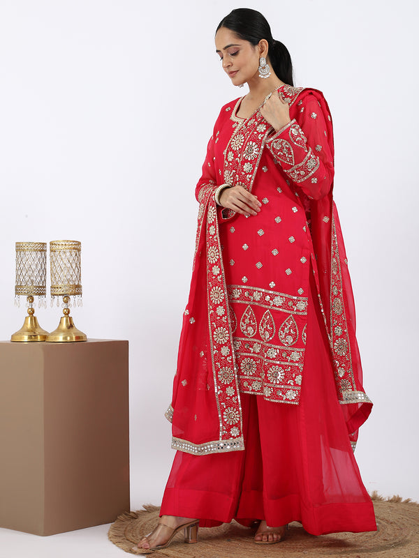 "Fuchsia Flare" Hot Pink Organza Sharara Suit with Gotta Work