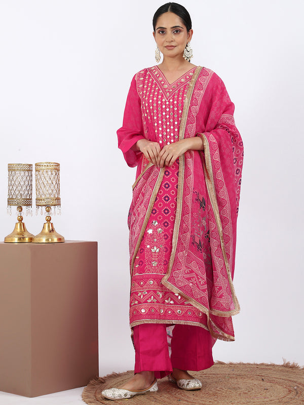 "Jaipur Rose" Pink Silk Suit with Gota & Coin Work