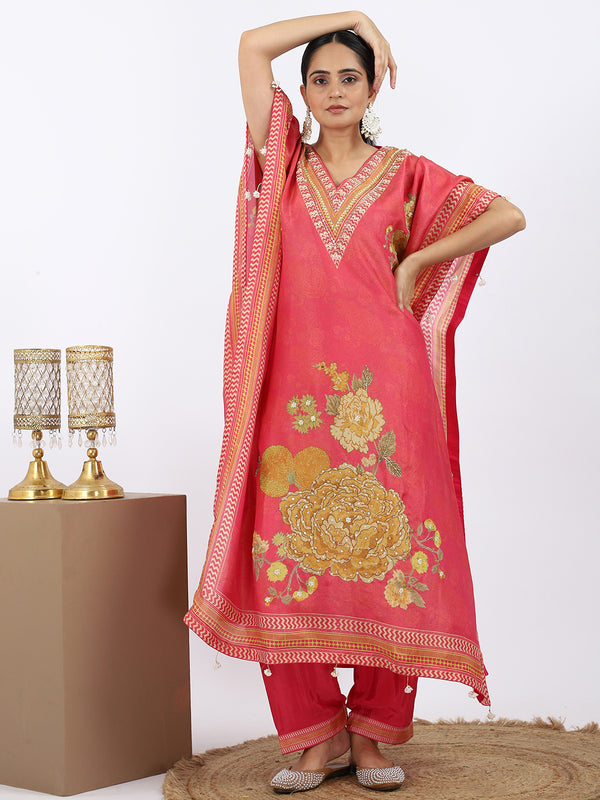 "Fuchsia Dream" Pink Shimmer Silk Kaftan Set