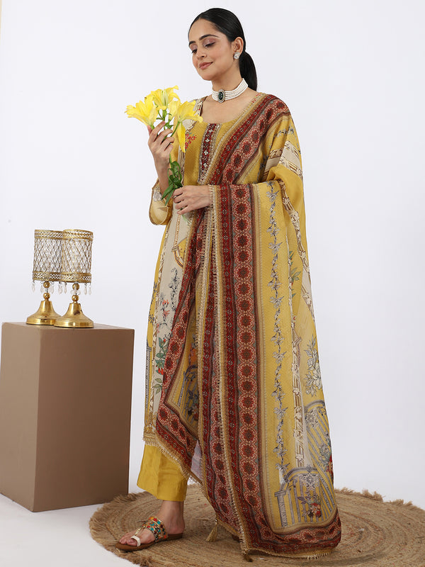 "Canary Charm" Yellow Muslin Silk Printed Pakistani Palazzo Suit