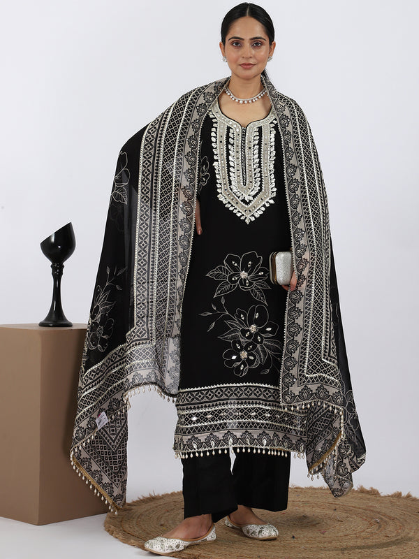 "Monochrome Magic" Black & White Organza Silk Suit with Gota & Mirror Work