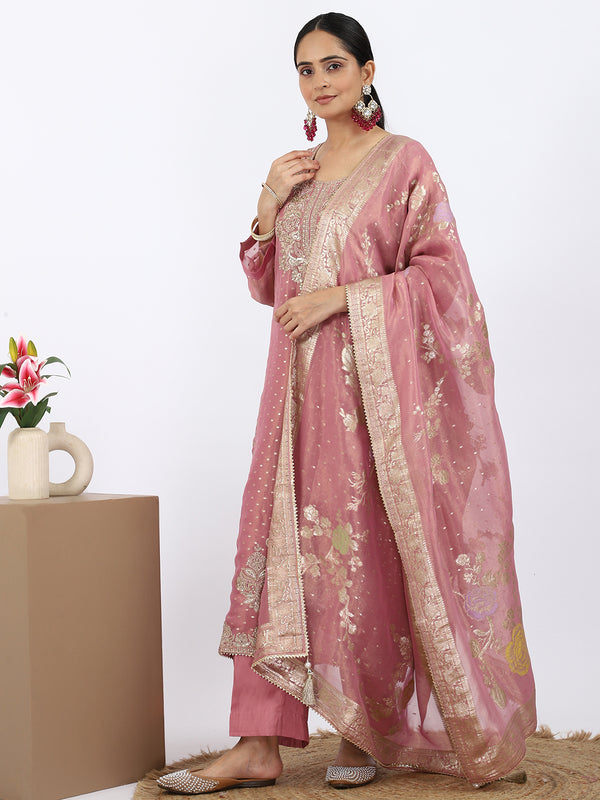 "Blush Pearl" Pink Chanderi Suit with Pearl & Zari Work