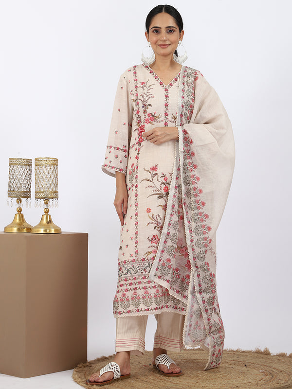 "Ivory Whisper" Off-White Cotton Palazzo Suit with Sequin & Moti Work