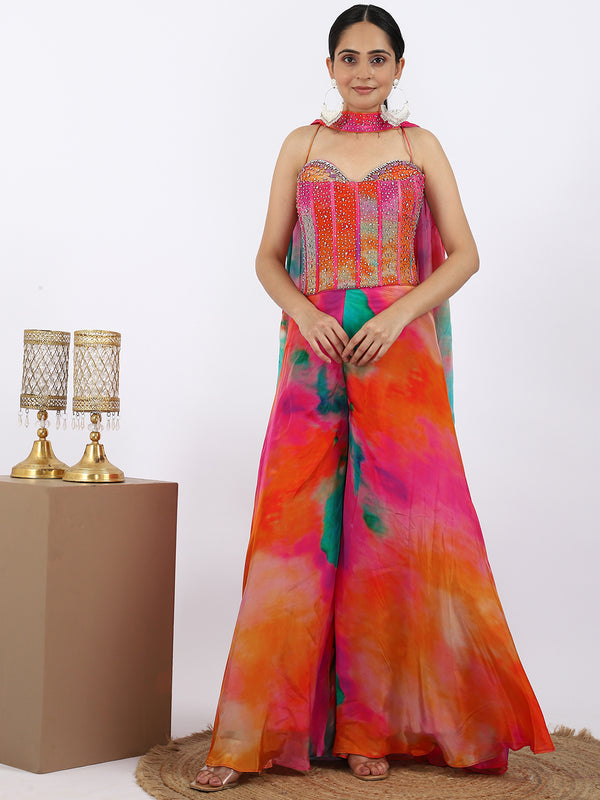 "Vibrant Fiesta" Silk Indo-Western Corset Set with Crystal Work