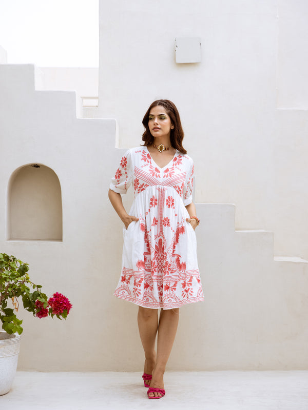 Coral Bloom Embroidered Dress