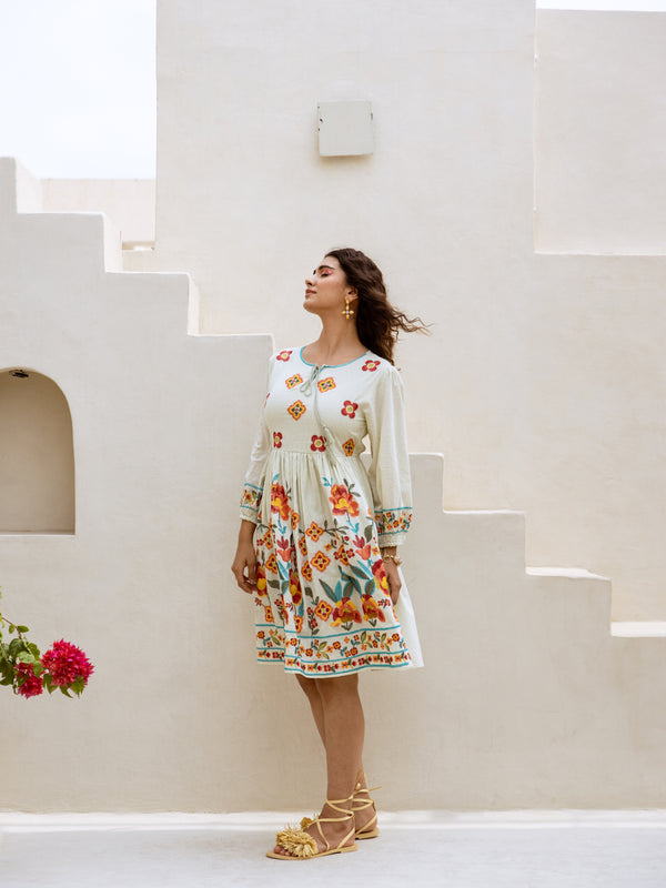 Ivory Bloom Embroidered Dress