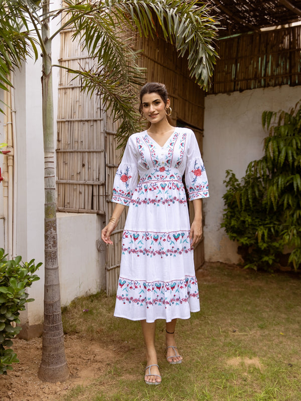 White Meadow Embroidered Dress