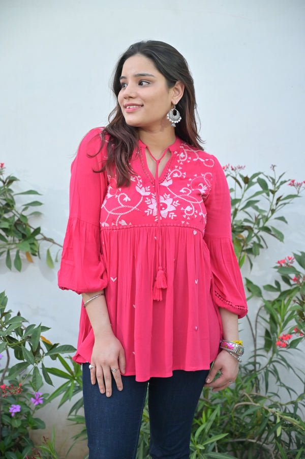 Scarlet Charm Embroidered Tunic Top