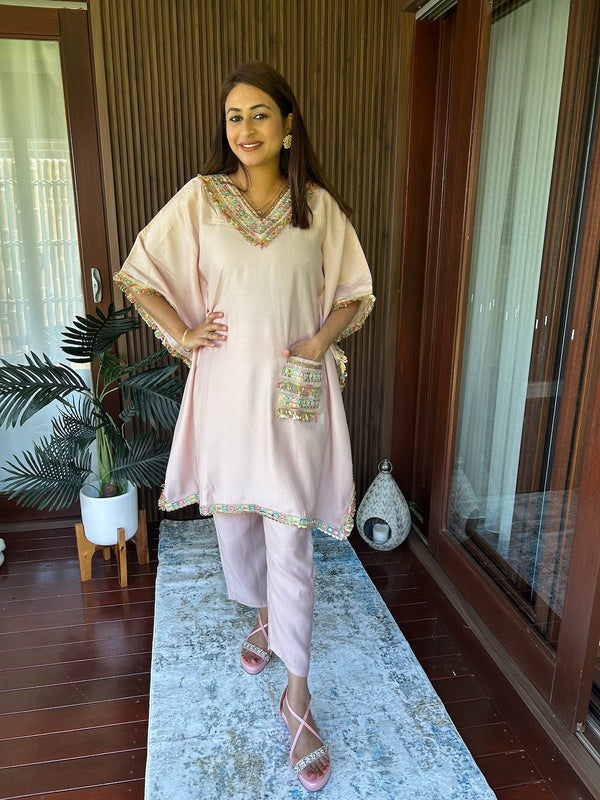 Light Pink Lace Kaftan Coord Set