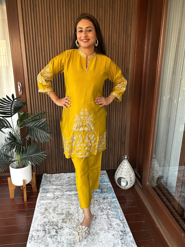 Yellow Zari Embroidery Coord Set