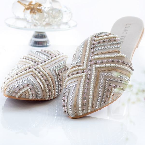 Regalia Brown and White Sequin Comfort Mules